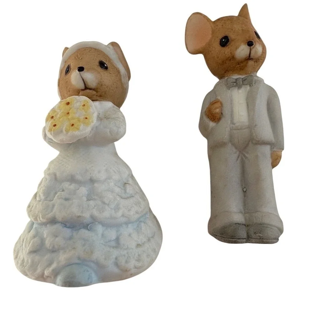 Vintage‎ Miniature Mouse Wedding Party Figurines Fairy Garden Bride Groom 6pcHip